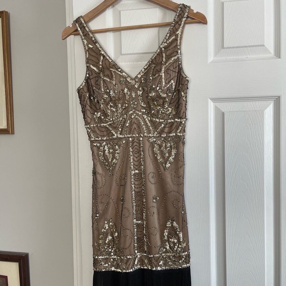Sue Wong Sequin Embellished Dress in Black and Tan - Picture 4 of 9